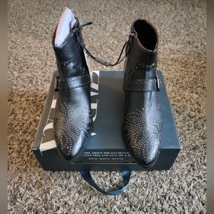 Zara Black Leather Cowboy Ankle Boots